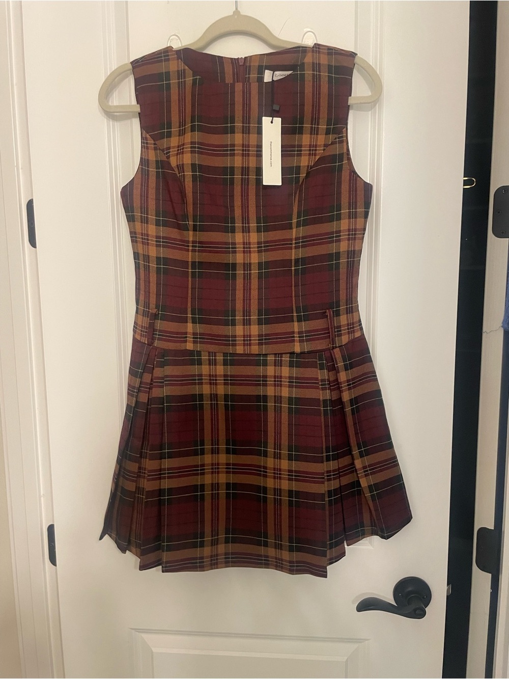 Plaid Sleeveless Dress in Brown with Burgundy and Mustard NWT